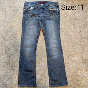 Bongo Womens Jeans Dark Wash Distressed Bootcut Size 11